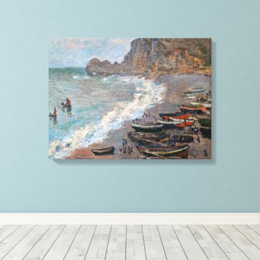 Claude Monet - Het strand bij Etretat Canvas Afdruk (Insitu (Houten vloer))
