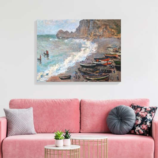 Claude Monet - Het strand bij Etretat Canvas Afdruk (Insitu (Woonkamer))