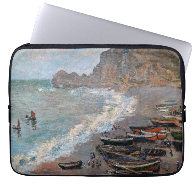 Claude Monet - Het strand bij Etretat Laptop Sleeve (Voorkant)