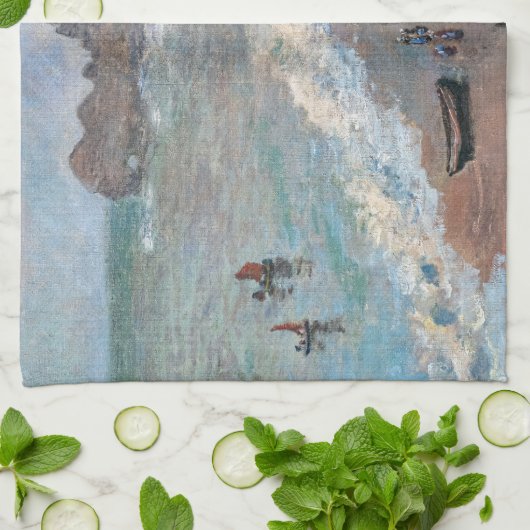Claude Monet - Het strand bij Etretat Theedoek (Gevouwen)