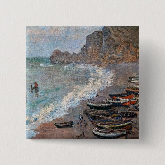 Claude Monet - Het strand bij Etretat Vierkante Button 5,1 Cm (Voorkant)