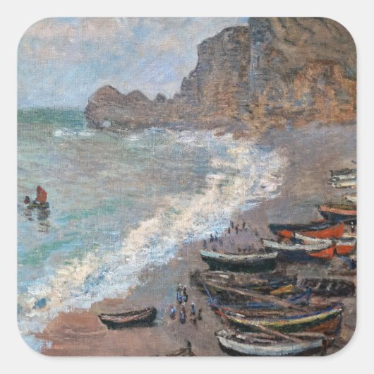 Claude Monet - Het strand bij Etretat Vierkante Sticker (Voorkant)