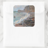 Claude Monet - Het strand bij Etretat Vierkante Sticker (Tas)