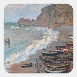 Claude Monet - Het strand bij Etretat Vierkante Sticker