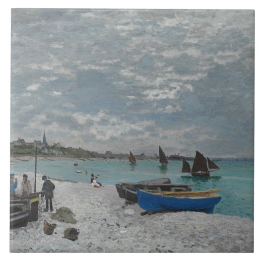 Claude Monet - Het strand bij Sainte-Adresse Tegeltje (Voorkant)