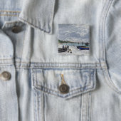 Claude Monet | Het strand bij Sainte-Adresse Vierkante Button 5,1 Cm (In situ)