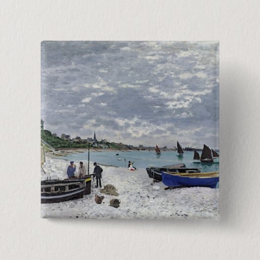 Claude Monet | Het strand bij Sainte-Adresse Vierkante Button 5,1 Cm (Voorkant)
