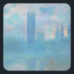 Claude Monet House of Parliament uit Londen. Blauw Vierkante Sticker<br><div class="desc">Claude Monet,  de sticker van het Huis van Afgevaardigden in Londen. Blauw stadslandschap.</div>