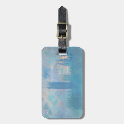 Claude Monet. Houses of Parliament London. Blauw Bagagelabel (Voorkant verticaal)