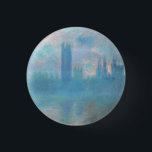 Claude Monet. Houses of Parliament London. Blauw Ronde Button 3,2 Cm<br><div class="desc">Claude Monet "Houses of Parliament,  London"-knop.</div>