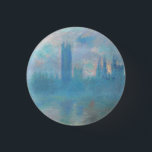 Claude Monet. Houses of Parliament London. Blauw Ronde Button 3,2 Cm<br><div class="desc">Claude Monet "Houses of Parliament,  London"-knop.</div>