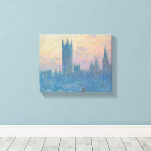 Claude Monet Huizen van het Parlement Zonsondergan Canvas Afdruk (Insitu (Houten vloer))