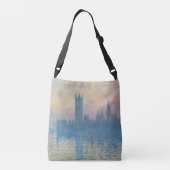 Claude Monet Huizen van het Parlement Zonsondergan Crossbody Tas (Achterkant)