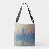 Claude Monet Huizen van het Parlement Zonsondergan Crossbody Tas (Voorkant)