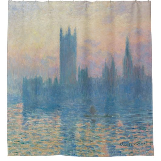 Claude Monet Huizen van het Parlement Zonsondergan Douchegordijn (Voorkant)