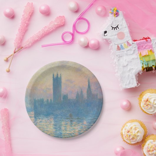 Claude Monet Huizen van het Parlement Zonsondergan Papieren Bordje (Feest)