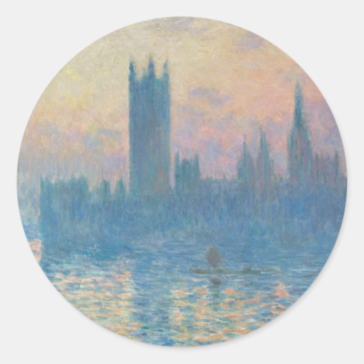 Claude Monet Huizen van het Parlement Zonsondergan Ronde Sticker (Voorkant)