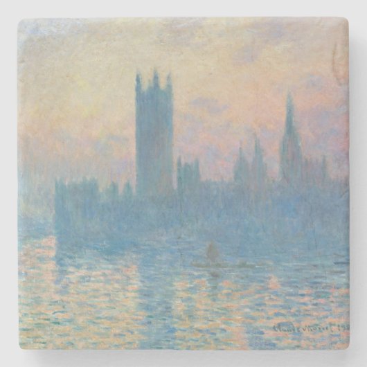 Claude Monet Huizen van het Parlement Zonsondergan Stenen Onderzetter (Voorkant)