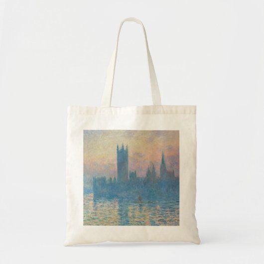 Claude Monet Huizen van het Parlement Zonsondergan Tote Bag (Voorkant)