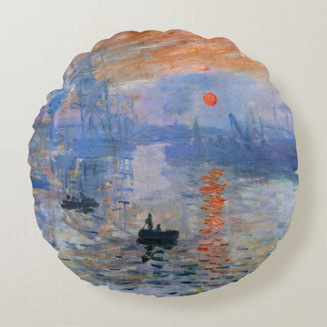Claude Monet Impression Sunrise Classic Painting Rond Kussen (Voorkant)