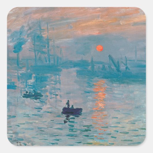 Claude Monet Impression Sunrise Frans Vierkante Sticker (Voorkant)