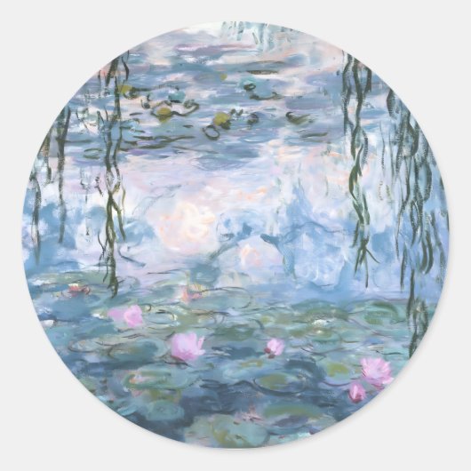 Claude Monet Impressionist Water Lillies Painting Ronde Sticker (Voorkant)