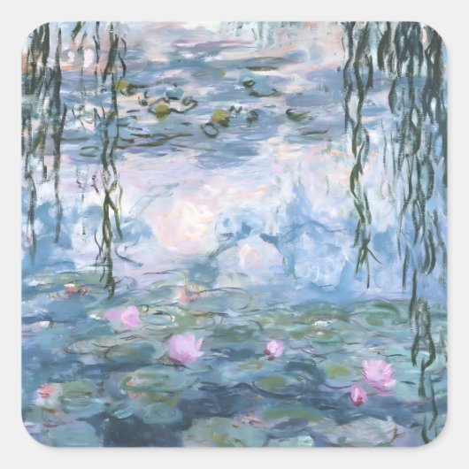 Claude Monet Impressionist Water Lillies Painting Vierkante Sticker (Voorkant)