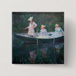Claude Monet - In de Norvegienne Boat bij Giverny Vierkante Button 5,1 Cm