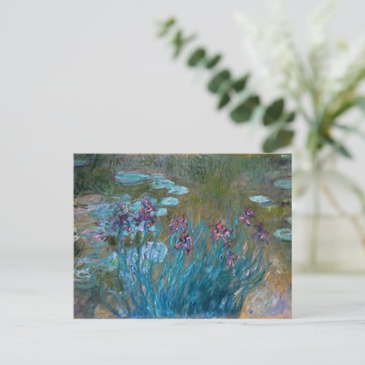 Claude Monet Irises en waterlelies Briefkaart (Staand voorkant)