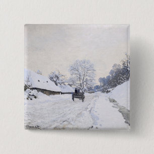 Claude Monet - Kar op de besneeuwde weg bij Honfle Vierkante Button 5,1 Cm