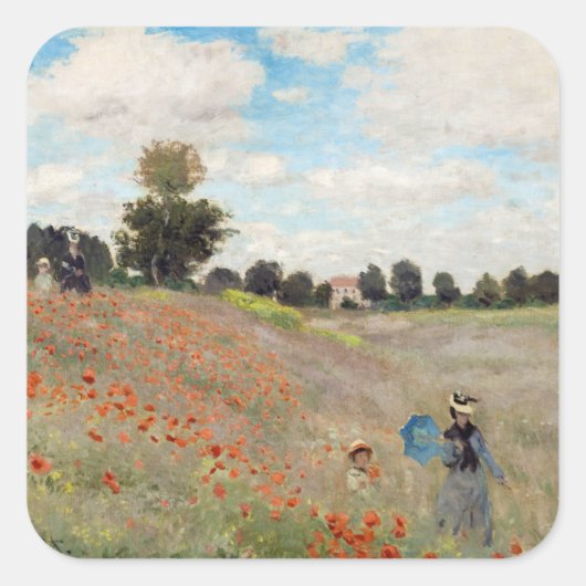 Claude Monet - Klaprozenveld Vierkante Sticker (Voorkant)