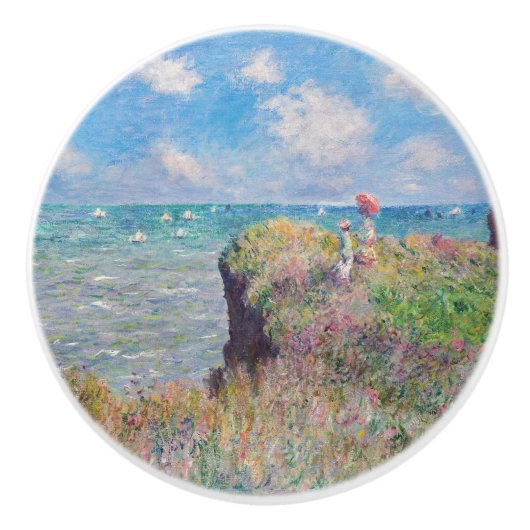 Claude Monet - Klipwandeling bij Pourville Keramische Knop (Voorkant)