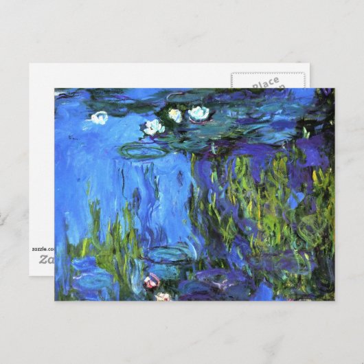 Claude Monet kunst: Waterlelies, blauwe indigo Briefkaart (Voorkant / Achterkant)