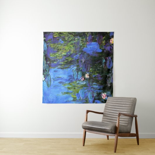 Claude Monet kunst: Waterlelies, blauwe indigo Wandkleed (In situ)