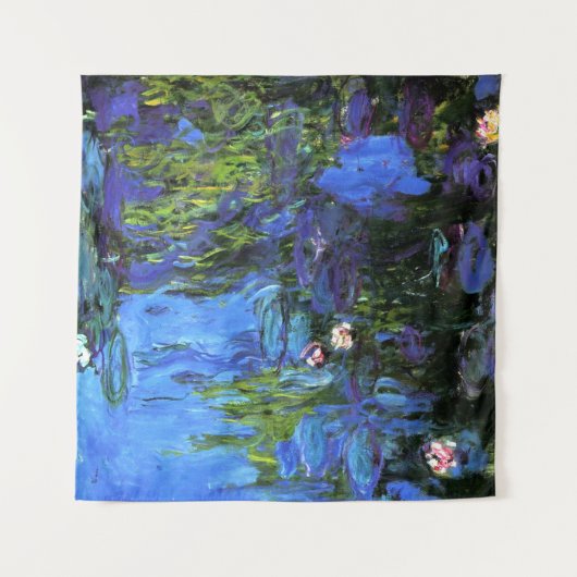 Claude Monet kunst: Waterlelies, blauwe indigo Wandkleed (Voorkant)