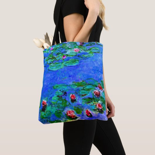 Claude Monet kunst: Waterlelies (rood),  Tote Bag (Dichtbij)