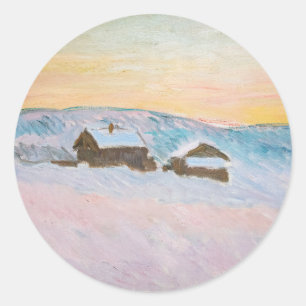 Claude Monet - Landschap in Noorwegen, Blauwe Huiz Ronde Sticker
