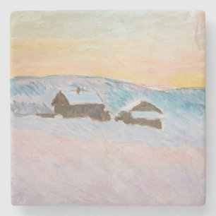 Claude Monet - Landschap in Noorwegen, Blauwe Huiz Stenen Onderzetter
