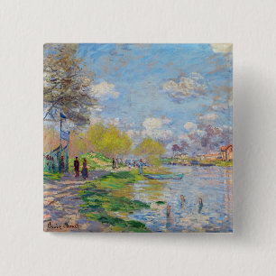 Claude Monet - Lente aan de Seine Vierkante Button 5,1 Cm
