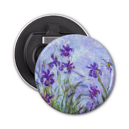 Claude Monet - Lila Irises / Iris Mauves Button Flesopener (Voorkant)