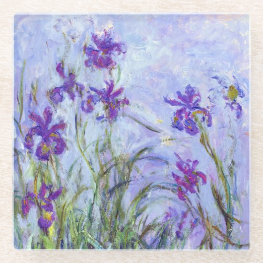 Claude Monet - Lila Irises / Iris Mauves Glazen Onderzetter (Voorkant)