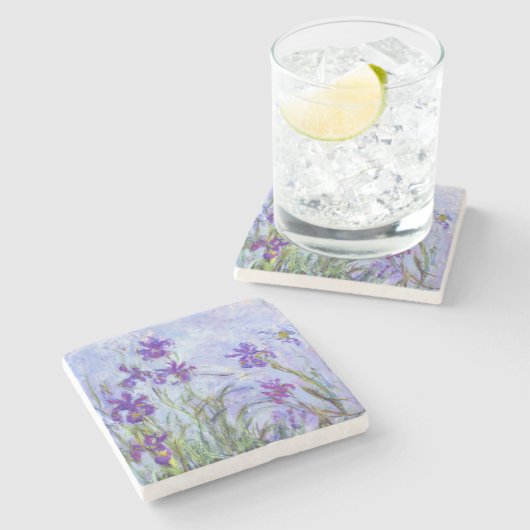 Claude Monet - Lila Irises / Iris Mauves Stenen Onderzetter (Zijkant)