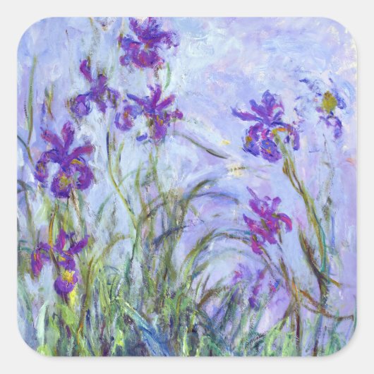 Claude Monet - Lila Irises / Iris Mauves Vierkante Sticker (Voorkant)