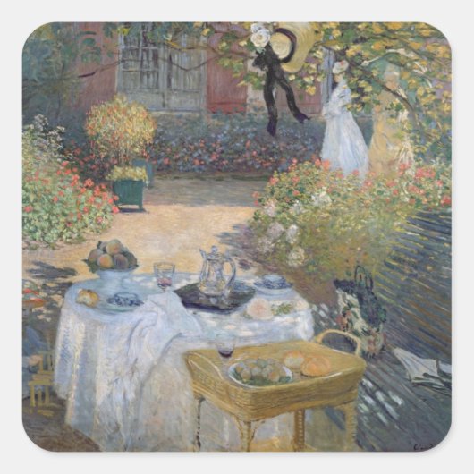 Claude Monet | Luncheon: Argentijnse tuin van Mone Vierkante Sticker (Voorkant)