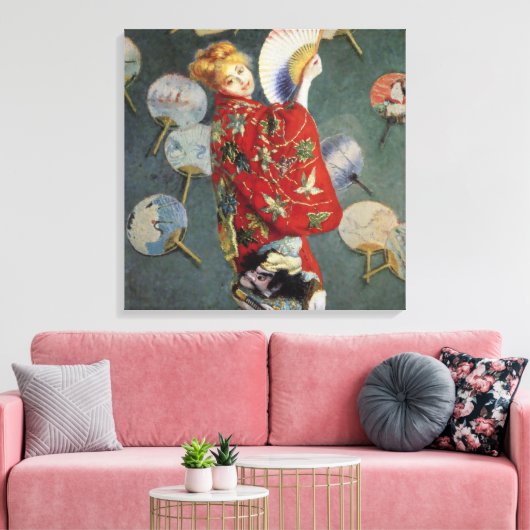 Claude Monet- Madame Monet met een kimono Canvas Afdruk (Insitu (Woonkamer))