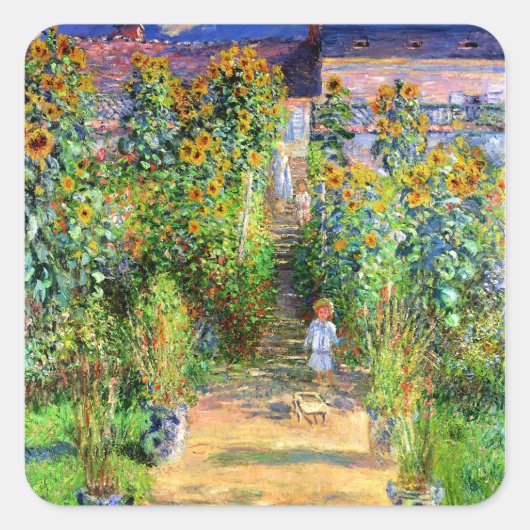Claude Monet: Monet's tuin in Vétheuil Vierkante Sticker (Voorkant)