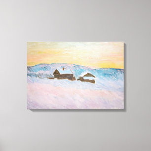 Claude Monet - Noorwegen Landscape, Blue Houses Canvas Afdruk