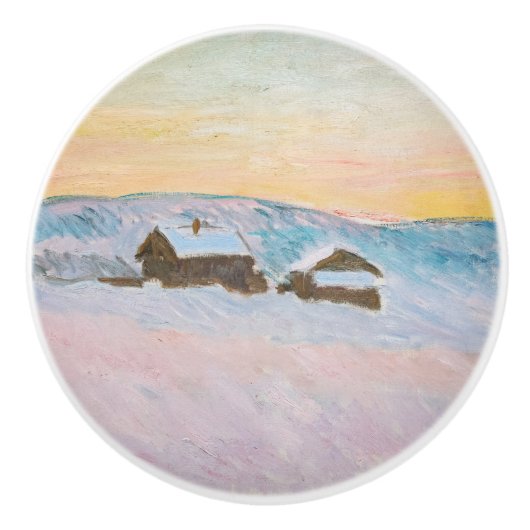 Claude Monet - Noorwegen Landscape, Blue Houses Keramische Knop (Voorkant)