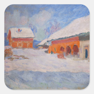 Claude Monet - Noorwegen, Rode huizen bij Bjornega Vierkante Sticker