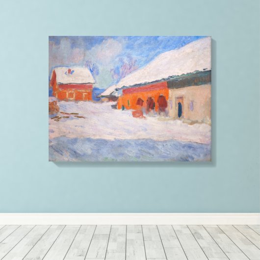 Claude Monet - Noorwegen, Rode Huizen in Bjornegaa Canvas Afdruk (Insitu (Houten vloer))